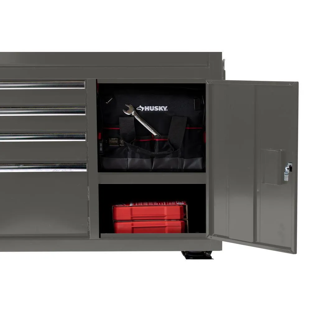 56 in. W x 24.5 in. D 5-Drawer 1-Door Tool Chest Mobile Workbench with Solid Wood Top in Matte Gray, photo 13 of 20