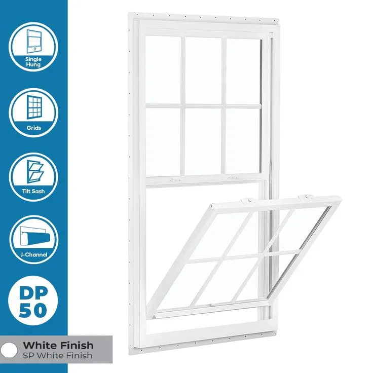 RELIABILT 150 Series New Construction 31-1/2-in x 59-1/2-in x 3-1/4-in Jamb White Vinyl Low-e Argon Single Hung Window with Grids Half Screen Included, photo 8 of 8