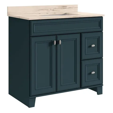 Goslin 37-in Maritime Single Sink Bathroom Vanity with Cottonwood Engineered Stone Top