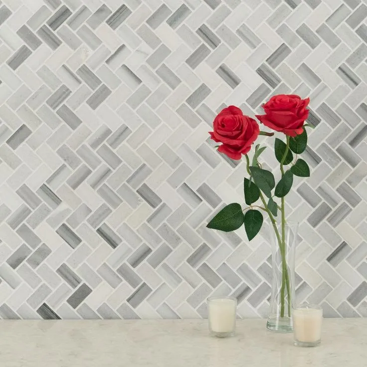 MSI Bergamo Herringbone 12 in. x 12 in. x 10 mm Polished Marble Mesh-Mounted Mosaic Tile (10 sq. ft. / case), photo 8 of 8