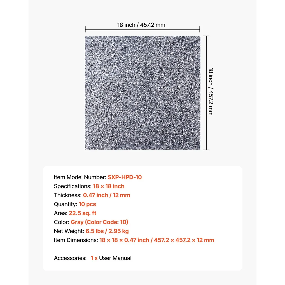 VEVOR 18-in x 18-in 10-Piece Peel-and-Stick Commercial Carpet Tiles – Gray (22.5 sq. ft.), photo 7 of 9