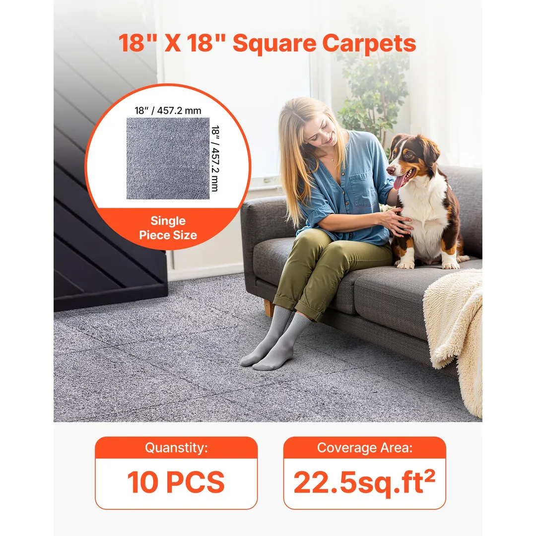 VEVOR 18-in x 18-in 10-Piece Peel-and-Stick Commercial Carpet Tiles – Gray (22.5 sq. ft.), photo 2 of 9