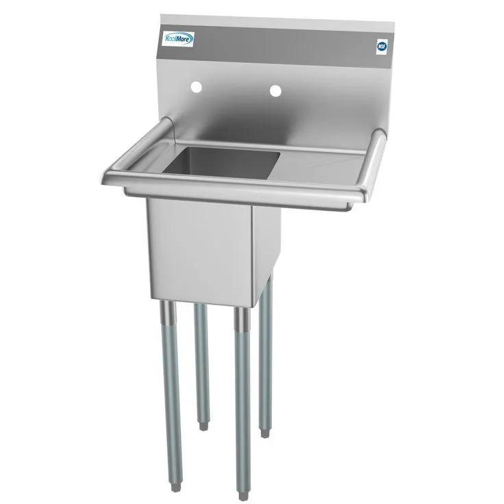 Freestanding Stainless Steel 23 in. 2-Hole 1-Compartment Commercial Kitchen Sink with Right Drainboard, photo 6 of 8