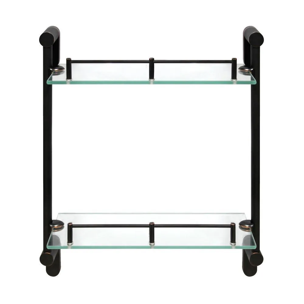 MODONA Oval 14.75 in. W Double Glass Wall Shelf with Pre-Installed Rails in Satin Nickel, photo 7 of 8
