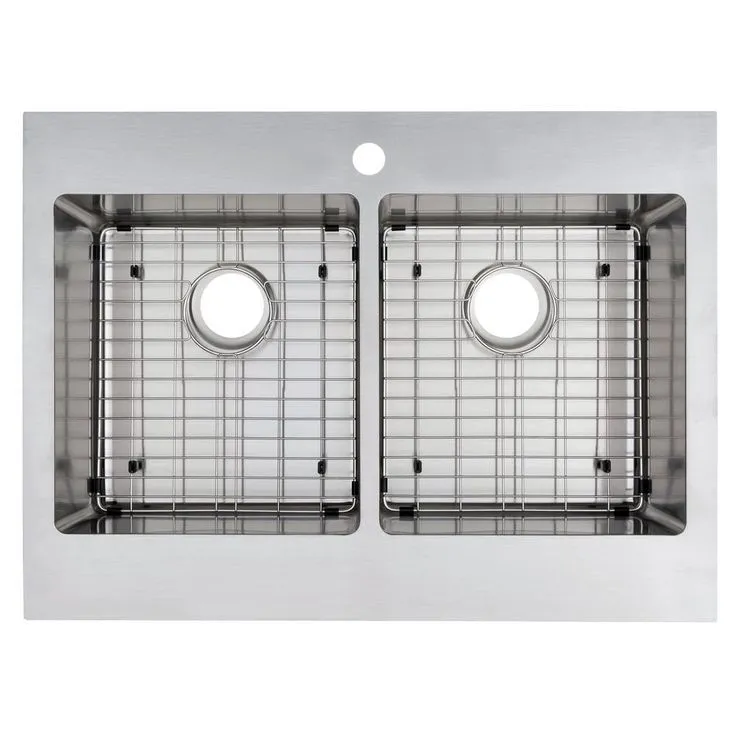 Brimley Retrofit Dual Mount Stainless Steel 33 in. 1-Hole 50/50 Double Bowl Flat Farmhouse Apron Front Kitchen Sink, photo 5 of 7