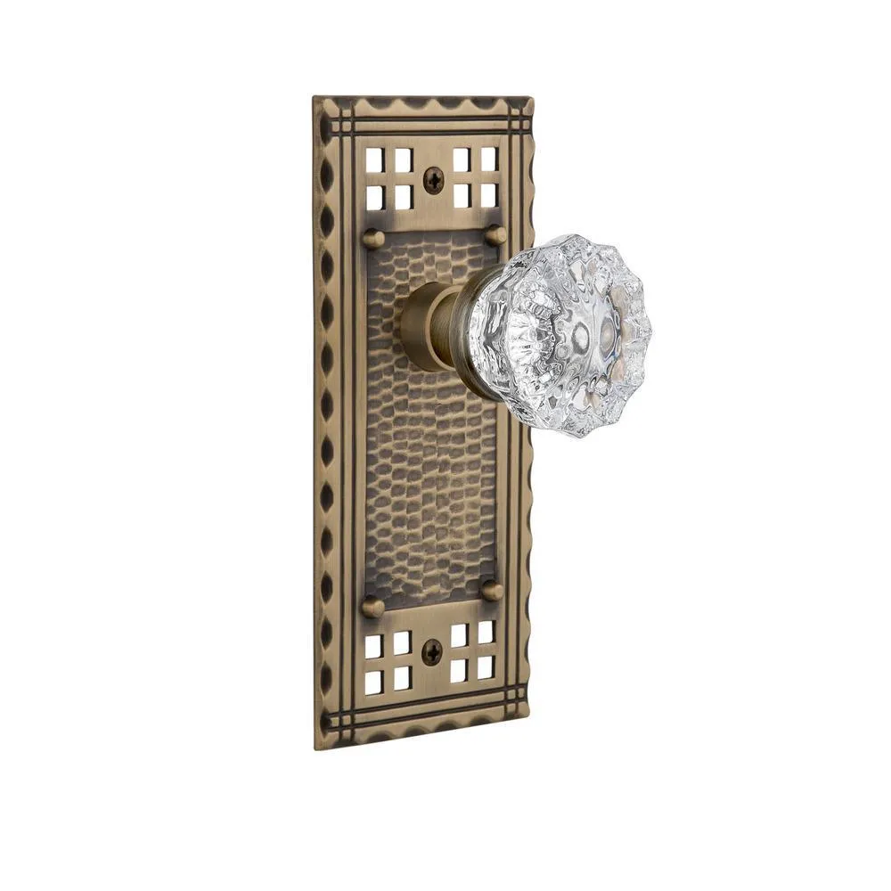 Craftsman Plate 2-3/8 in. Backset Satin Nickel Privacy Bed/Bath Crystal Glass Door Knob, photo 7 of 7