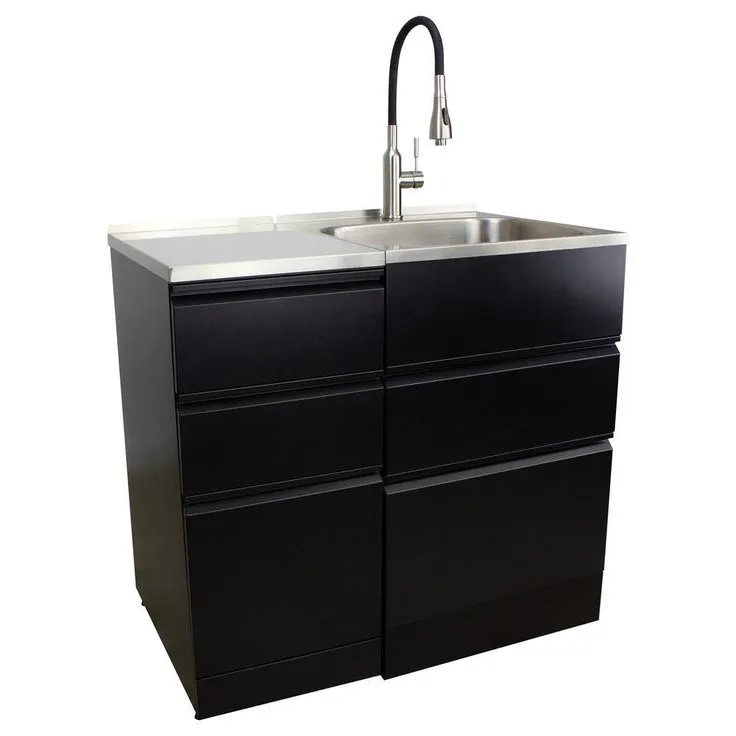 All-in-One 44.8 in. x 22 in. x 35 in. Metal Drop-In Laundry/Utility Sink and Cabinet in Black, photo 9 of 13