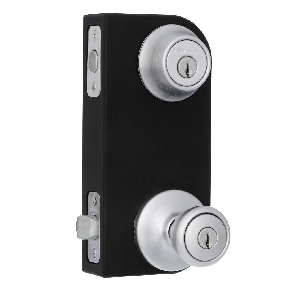 Kwikset Tylo Satin Chrome Entry Door Knob and Single Cylinder Deadbolt Combo Pack, photo 3 of 8
