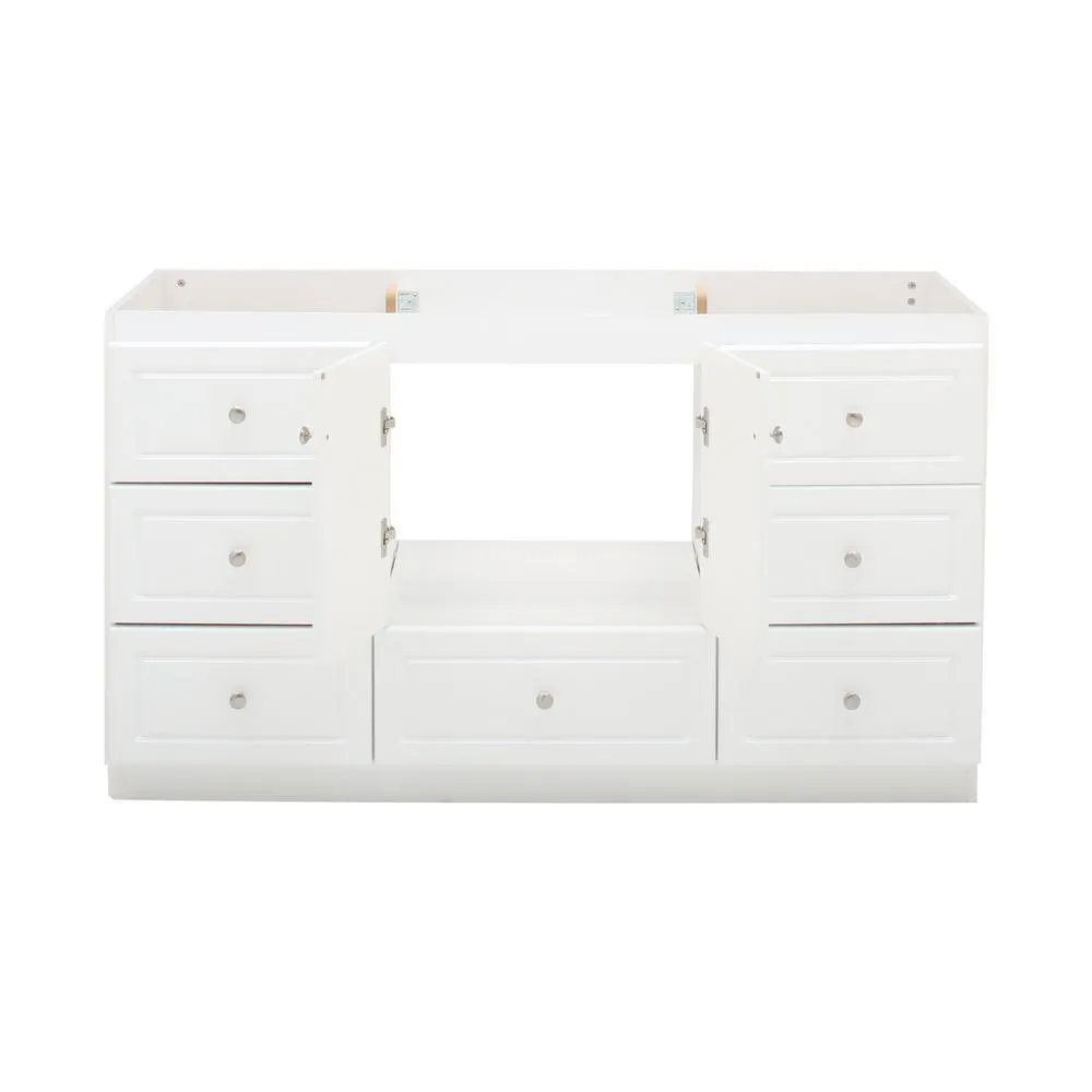 Ultraline 60 in. W x 21 in. D x 34.5 in. H Vanity for Center Basin Cabinet Only in Satin White, photo 4 of 42