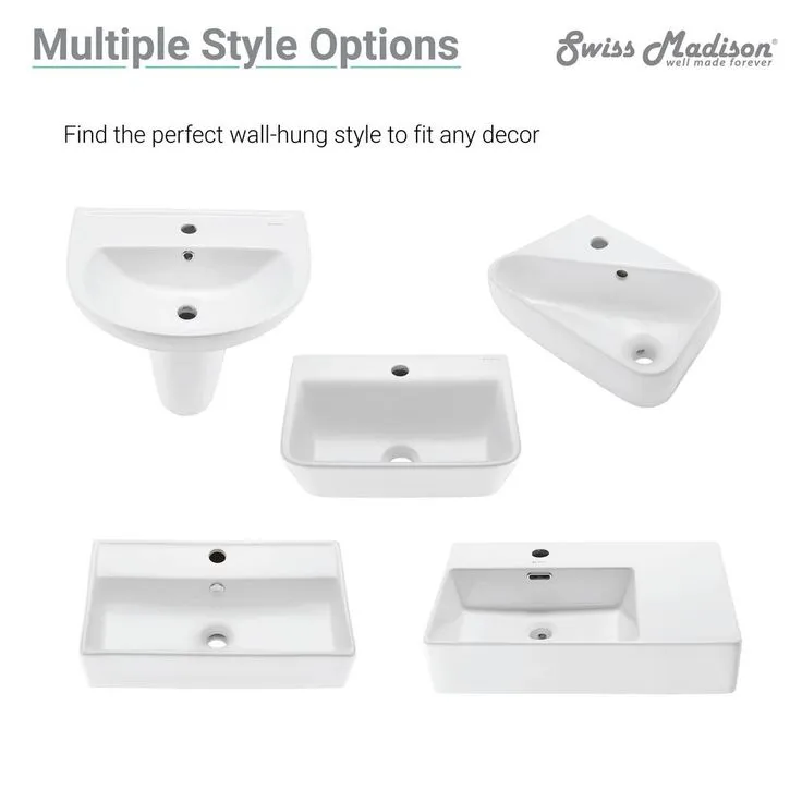Swiss Madison Plaisir 18 in. x 11 in. Ceramic Wall Hung Vessel Sink with Right Side Faucet Mount in White, photo 2 of 6