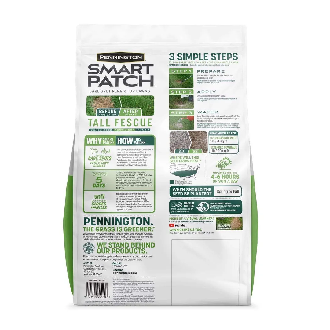 Pennington Smart Patch Tall Fescue Grass Sun or Shade Seed/Fertilizer/Mulch Repair Kit 10 lb, photo 2 of 10