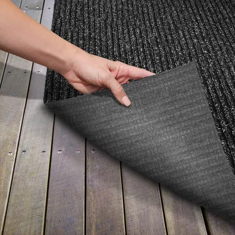 Heavy-Duty Ribbed Indoor/Outdoor Carpet with Rubber Marine Backing - Charcoal Black - Several Sizes Available - Carpet Flooring for Patio