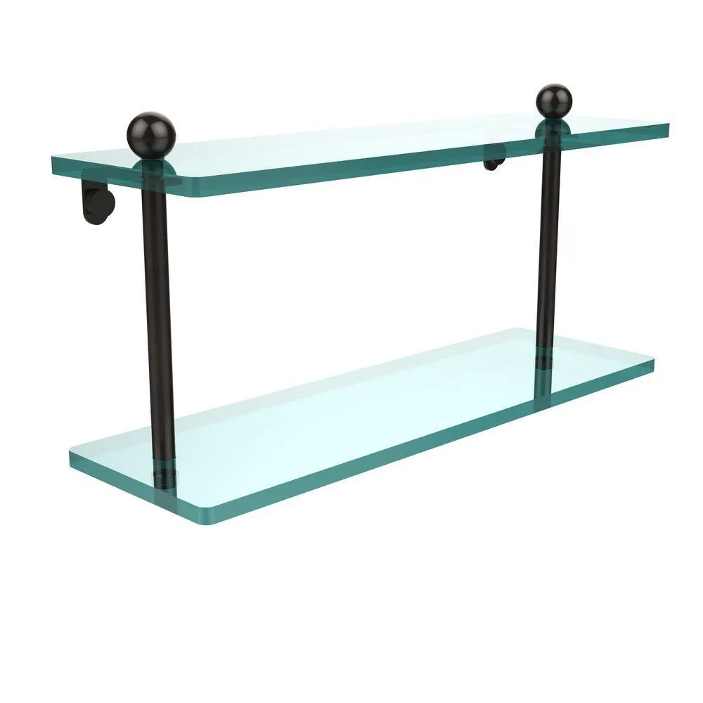 Allied Brass 16 in. L x 8 in. H x 5 in. W 2-Tier Clear Glass Bathroom Shelf in Satin Nickel, photo 11 of 14
