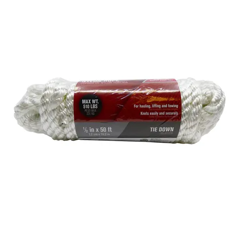 1/2 in. Diameter x 50 ft Length White Twisted Nylon Rope