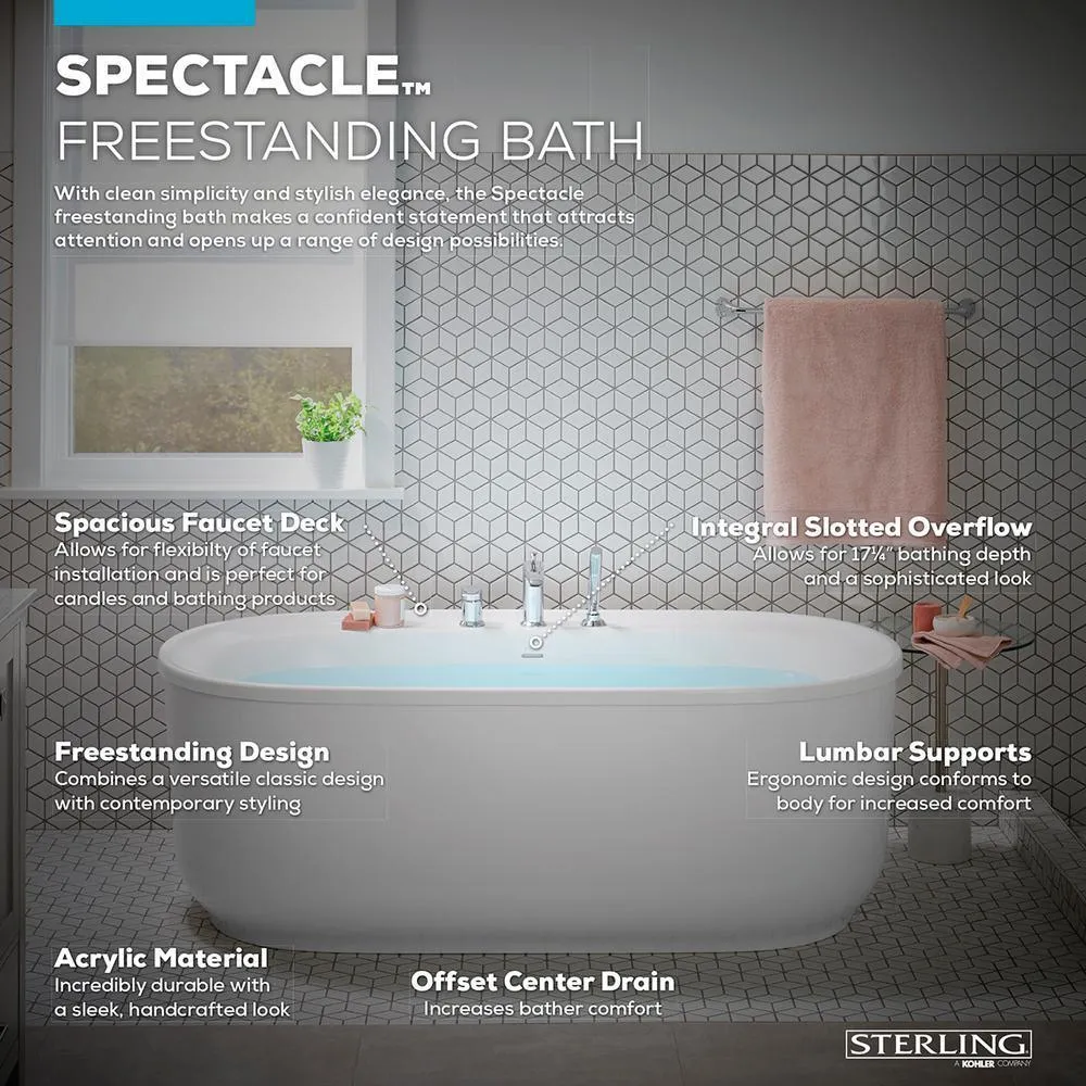 Spectacle 60 in. x 32 in. Acrylic Oval Freestanding Bathtub with Overflow and Drain, photo 2 of 13