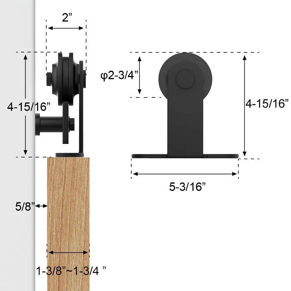 WINSOON 12 ft. /144 in. Top Mount Sliding Barn Door Hardware Track Kit for Double Doors with Non-Routed Floor Guide, photo 7 of 7