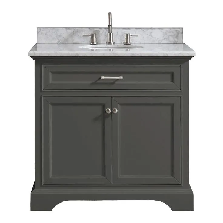 Windlowe 49 in. W x 22 in. D x 35 in. H Bath Vanity in Navy Blue with Carrara Marble Vanity Top in White with White Sink, photo 7 of 17