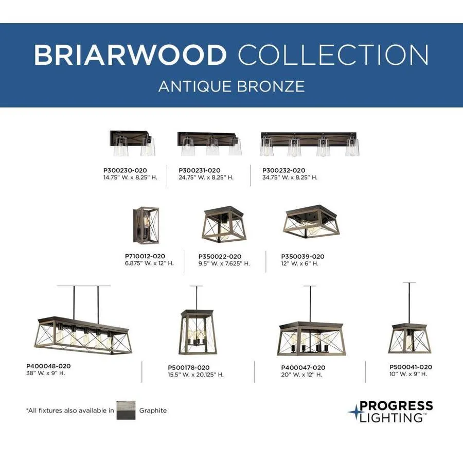 Progress Lighting Briarwood 9.5-in Antique Bronze Farmhouse Incandescent Flush Mount Light, photo 4 of 15