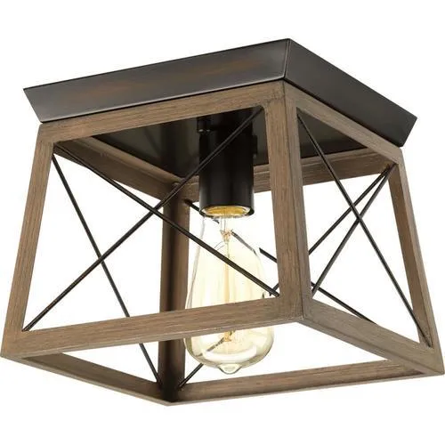 Progress Lighting Briarwood 9.5-in Antique Bronze Farmhouse Incandescent Flush Mount Light, photo 6 of 15