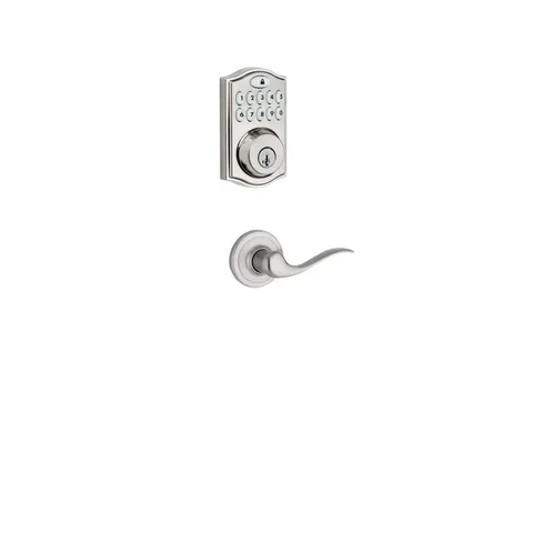 Z-Wave SmartCode Satin Nickel Single Cylinder Electronic Deadbolt featuring Milan Hall/Closet Lever