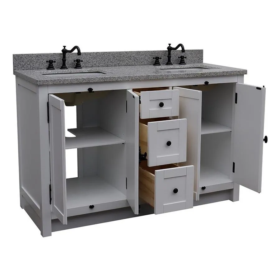 Bellaterra Home LV0100-55-GA-GY Double Vanity 55-in Glacier Ash Double Sink Bathroom Vanity with Gray Granite Top, photo 3 of 10