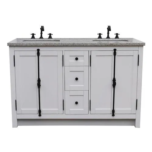 Bellaterra Home LV0100-55-GA-GY Double Vanity 55-in Glacier Ash Double Sink Bathroom Vanity with Gray Granite Top, photo 10 of 10