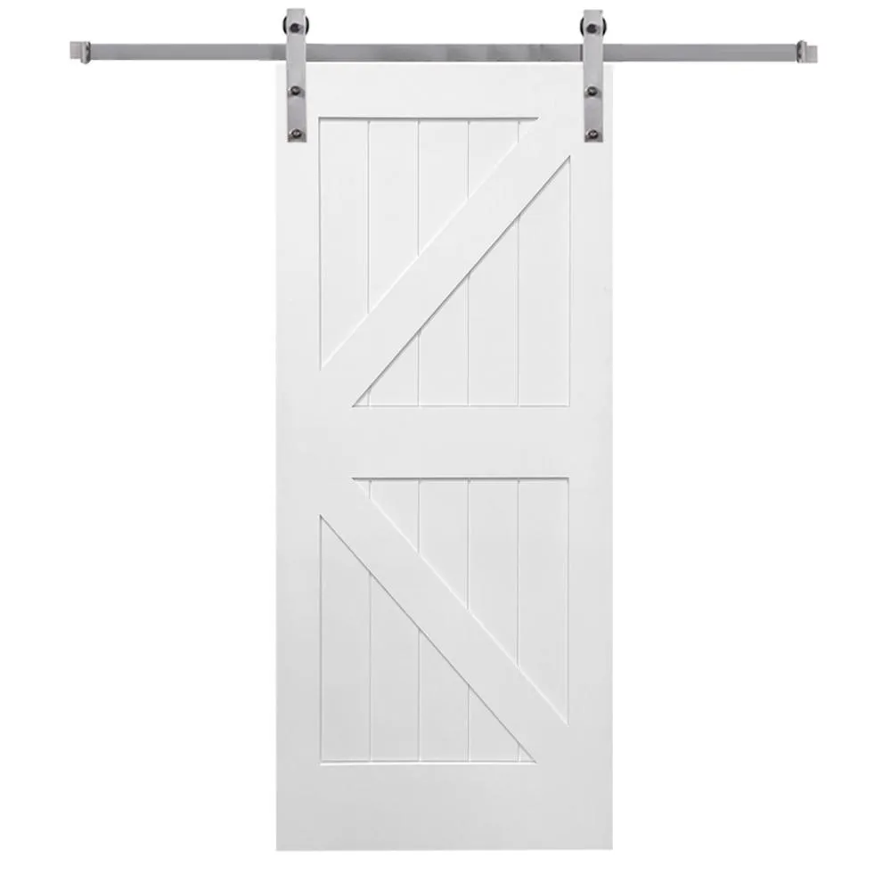 MMI Door 36 in. x 84 in. Primed Composite K-Plank Barn Door with Matte Black Hardware Kit, photo 9 of 10
