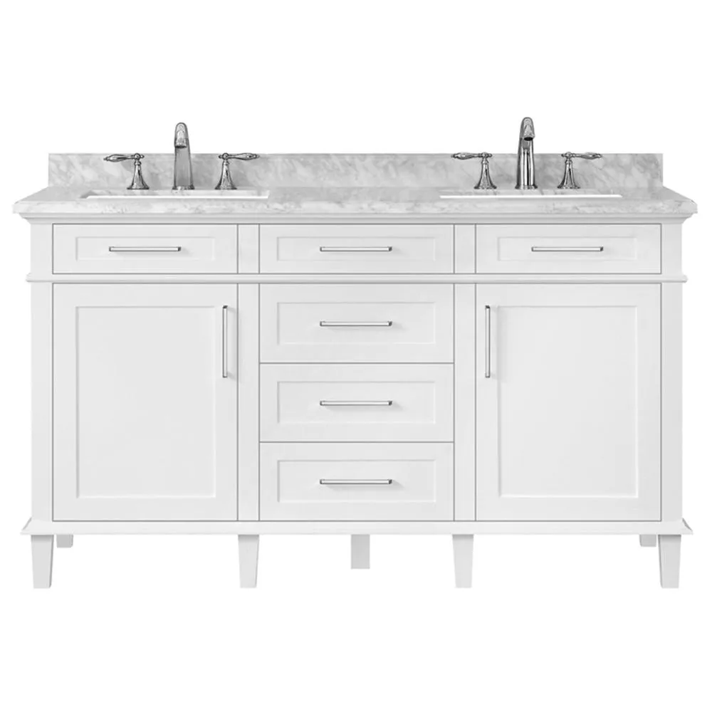 Sonoma 60 in. W x 22 in. D Double Bath Vanity in Dark Charcoal with Carrara Marble Top with White Sinks, photo 4 of 4