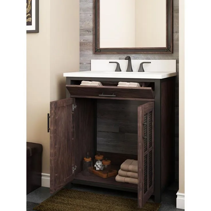 Drysdale 30 in. Wx 34.5 in. H Bath Vanity in Sable with Engineered Stone Vanity Top in Lgt Vein Carrera with White Basin, photo 2 of 6