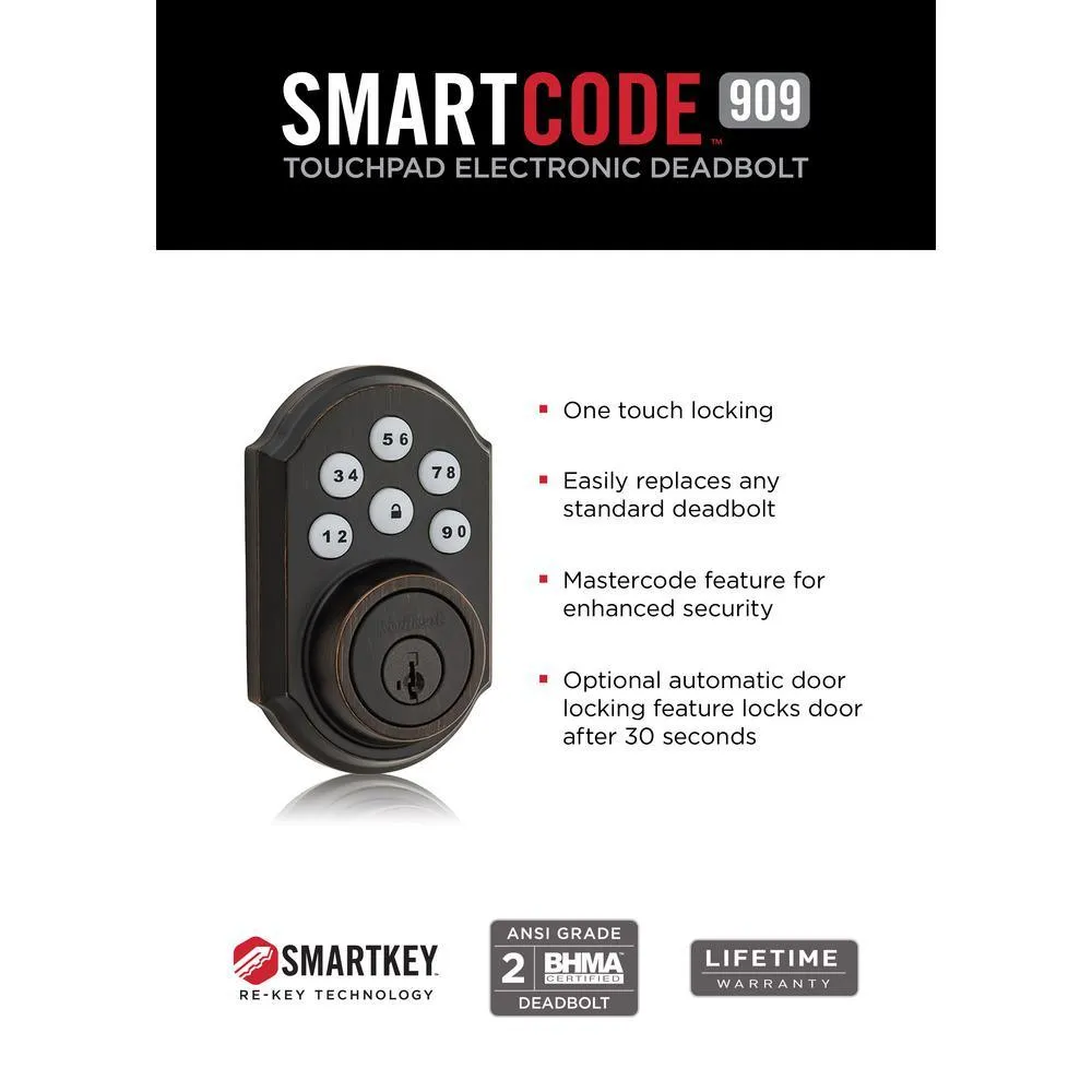 Kwikset Z-Wave SmartCode 910 Venetian Bronze Single Cylinder Electronic Deadbolt Featuring SmartKey Security, photo 6 of 13