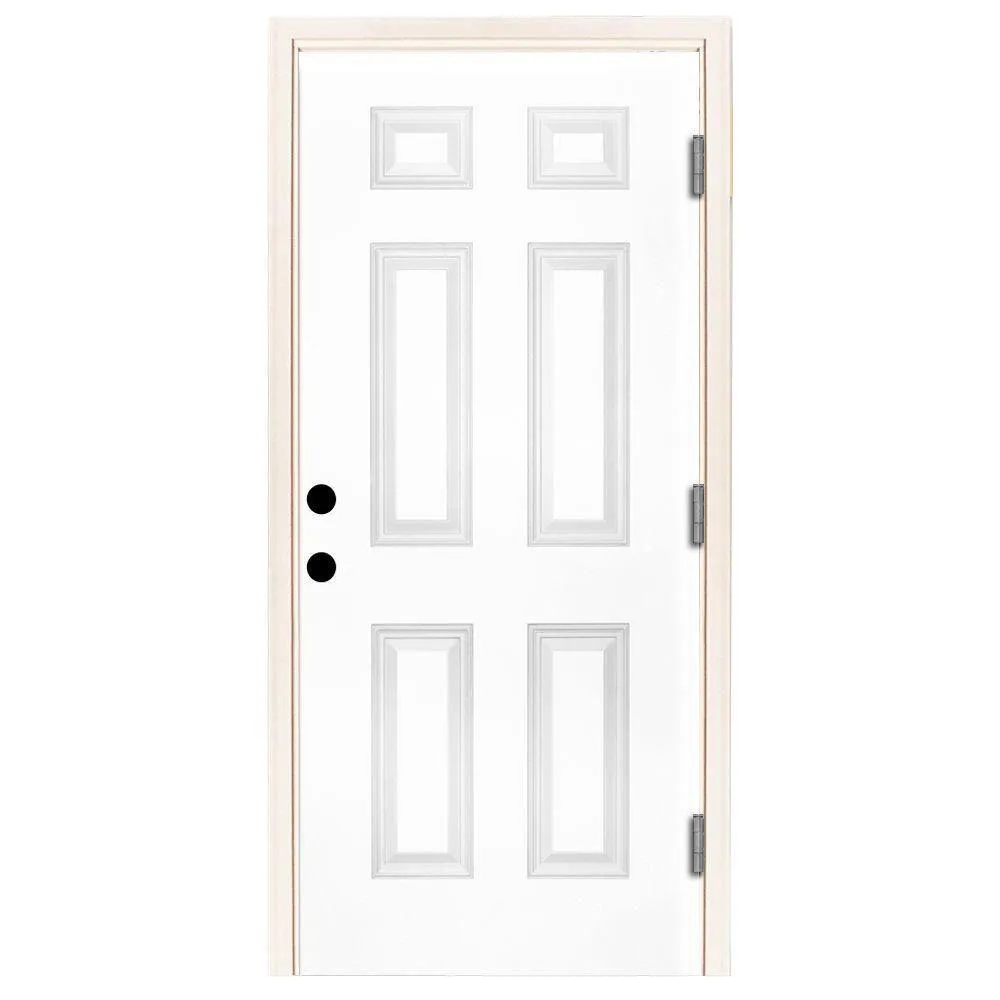 Steves & Sons 30 in. x 80 in. Premium 6-Panel Primed White Steel Prehung Front Door, Left-Hand Outswing, 4-9/16 in. Frame, photo 4 of 14