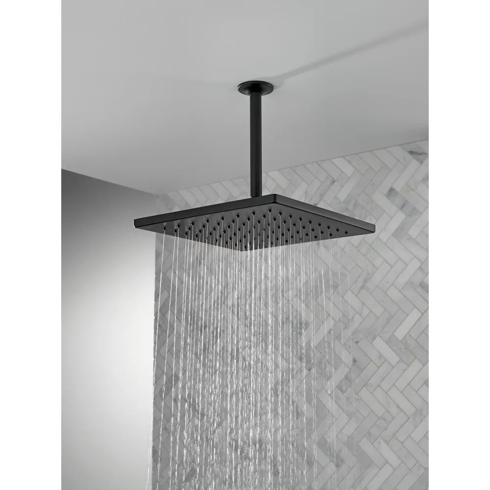 1-Spray 11.8 in. Single Wall Mount Square Fixed Rain Shower Head in Matte Black, photo 2 of 10
