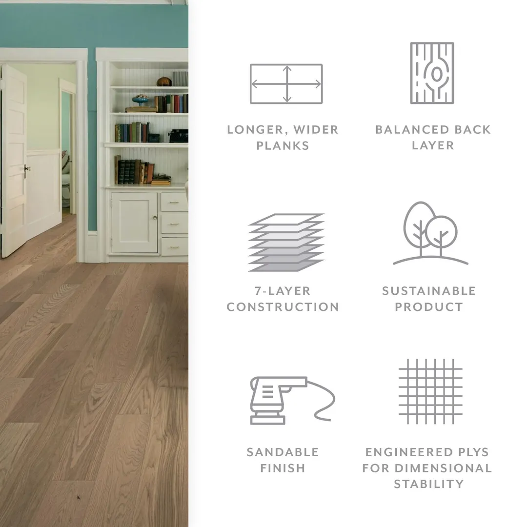 Element Flooring Stoneboro Gideon European white oak 3/8-in T x 7-1/2-in W Wirebrushed Engineered Hardwood Flooring ( 34.36-sq ft / Carton ), photo 4 of 15