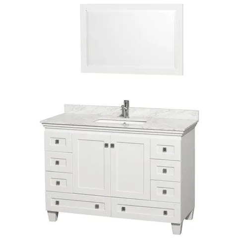 Acclaim 48-in White Single-Sink Vanity with Carrara Marble Top + Mirror