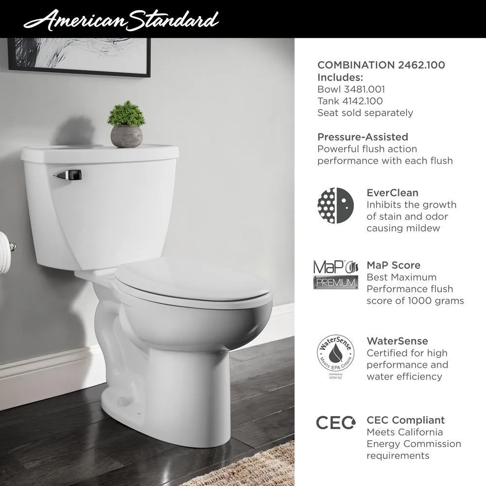Cadet Pressure-Assisted 2-piece 1.1 GPF Single Flush Elongated Toilet in White, Seat Not Included, photo 2 of 4