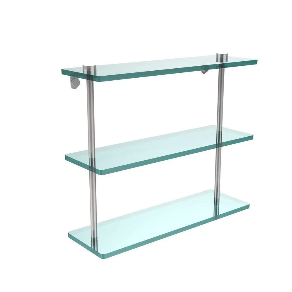 Allied Brass 16 in. L x 15 in. H x 5 in. W 3-Tier Clear Glass Bathroom Shelf in Satin Nickel, photo 10 of 13