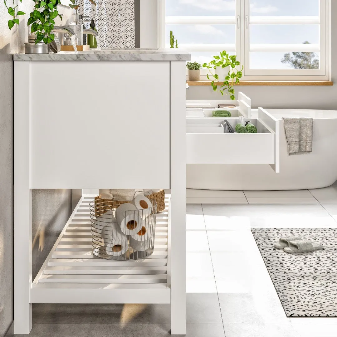 Eviva Natalie 60"W x 22"D Gray Double Sink Bathroom Vanity with White Carrara Marble Countertop and Undermount Porcelain Sinks, photo 6 of 7