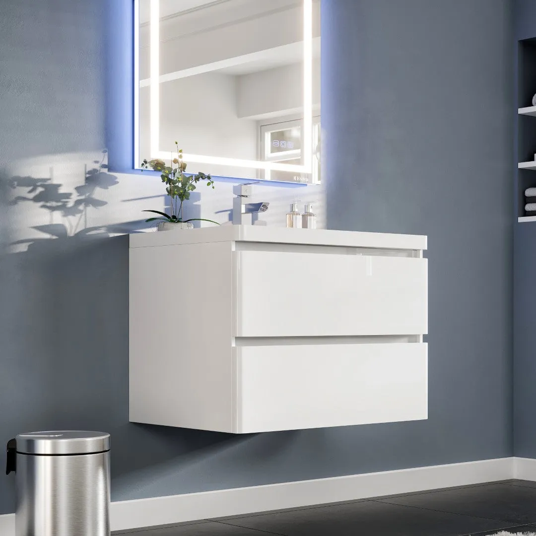 Eviva Flair 32"W x 19"D White Wall Mount Bathroom Vanity with White Acrylic Countertop and Integrated Sink, photo 4 of 7