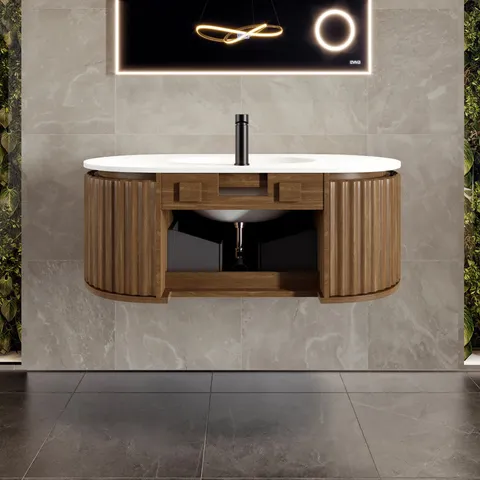 Haven 39-inch Wall-Mount Vanity, Medium Oak with Integrated Sink