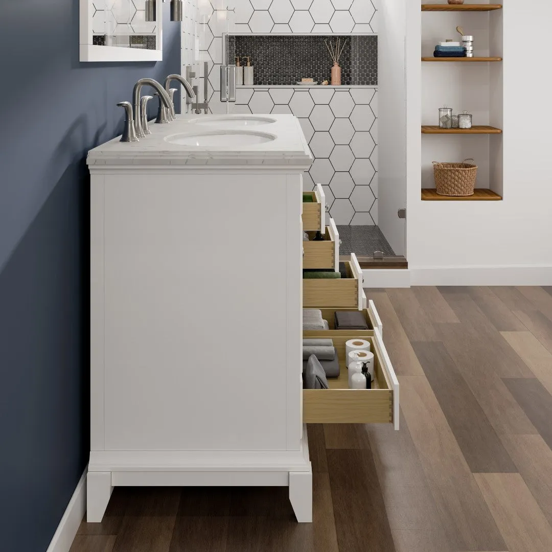 Eviva Elite Stamford 48 in. W x 24 in. D x 34 in. H Double Bath Vanity in White with White Carrara Top and Undermount White Sinks, photo 7 of 7