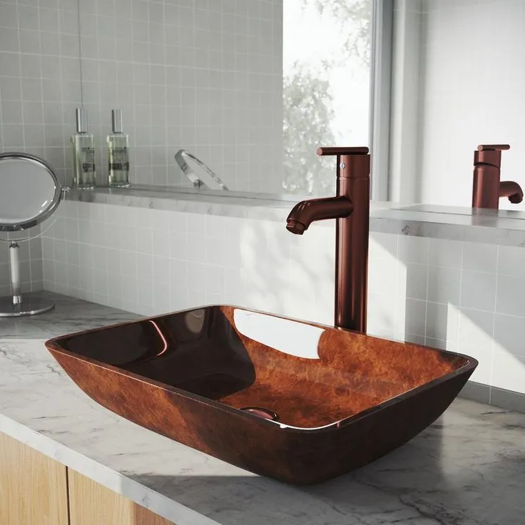 VIGO Russet Glass Vessel Bathroom Sink in Red with Seville Faucet in Oil Rubbed Bronze, photo 9 of 10