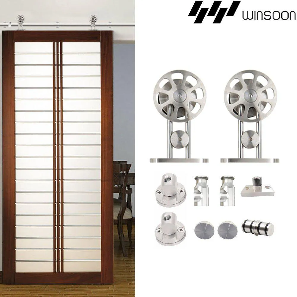 WINSOON 5 ft./60 in. Stainless Steel Sliding Barn Door Hardware Kit Spoke Wheel for Single Door with Non-Routed Floor Guide, photo 3 of 7