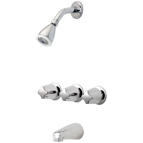 3-Handle 1-Spray Tub and Shower Faucet with Metal Knob Handles in Polished Chrome