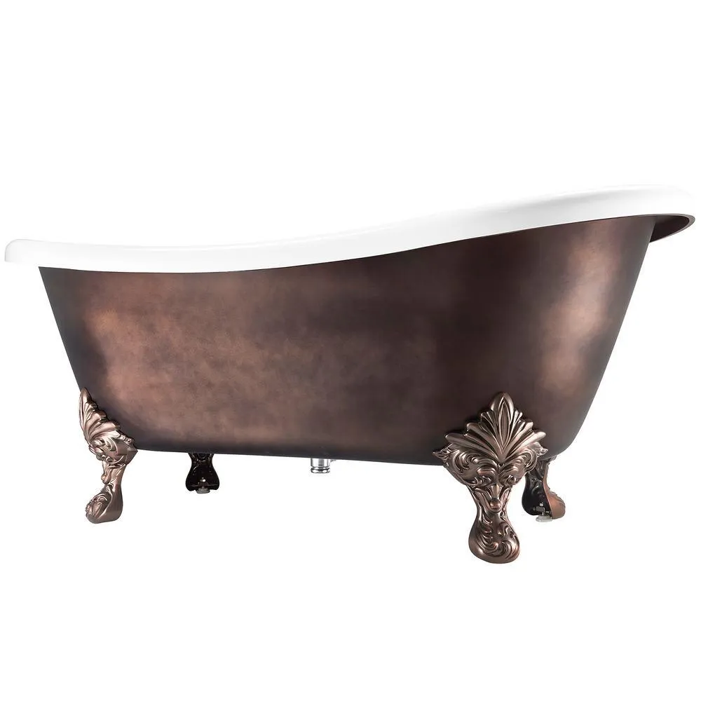 69 in. Fiberglass Double Slipper Clawfoot Non-Whirlpool Bathtub in Matte Antique Brass, photo 4 of 9