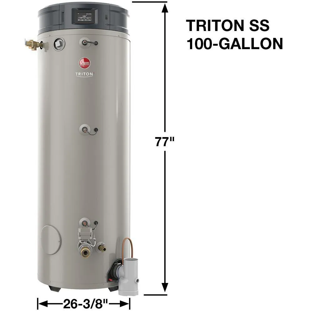 Commercial Triton Premium Heavy Duty High Eff 100 Gal. 130K BTU ULN Natural Gas ASME Power Direct Vent Tank Water Heater, photo 2 of 16