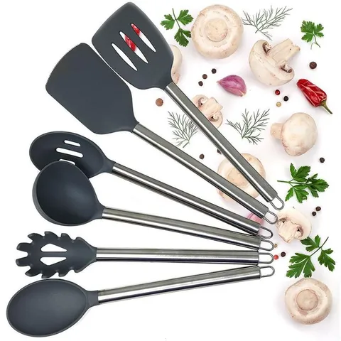 6-Piece Kitchen Gadget Utensils Set in Nylon with Hanging Hole Gray