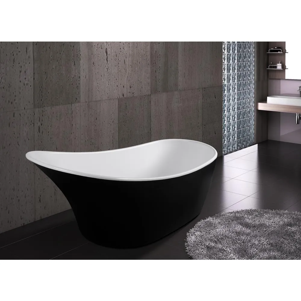 63.6 in. Acrylic Reversible Drain Oval Slipper Flatbottom Freestanding Bathtub in Black and White, photo 9 of 9