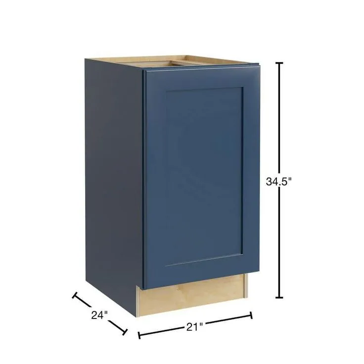 Home Decorators Collection Newport 21 in. W x 24 in. D x 34.5 in. H Assembled Plywood Full Height Door Base Kitchen Cabinet in Mythic Blue RH, photo 5 of 6