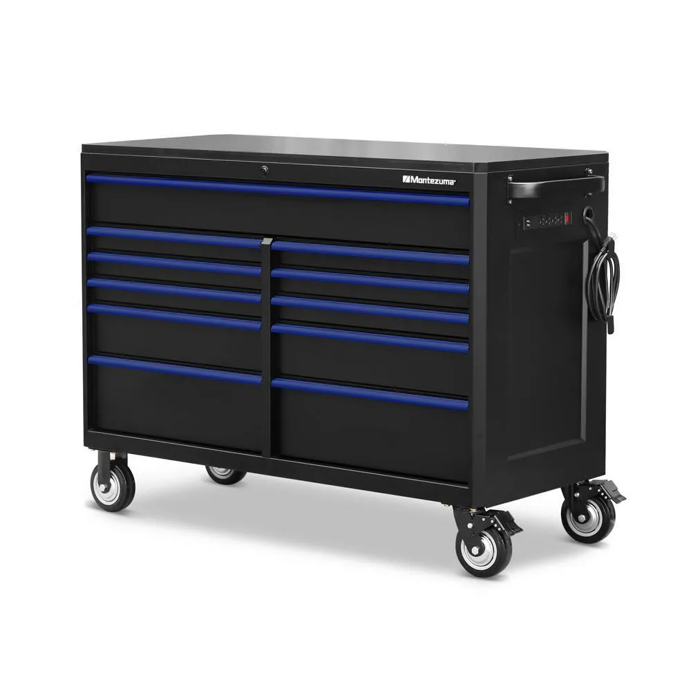 24 in. x 56 in. 17-Drawer Tool Chest and Cabinet Combo with Power and USB Outlets in Black and Blue, photo 9 of 15