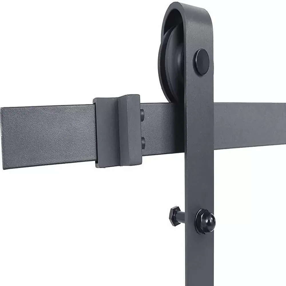CALHOME 60 in. x 84 in. Unfinished Knotty Pine Wood Double Sliding Barn Door with Classic Bent Strap Black Hardware Kit, photo 2 of 5